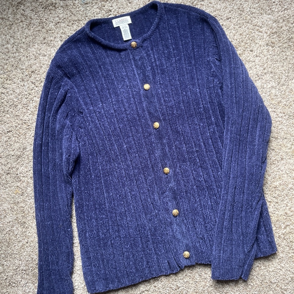 Classic Elements size 10-12 Elegant Blue Button-Up Sweater
